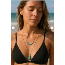 Ocean Desing El Yapımı Özel Tasarım Kuvars Taşlı Çelik Kadın Kolye Seti