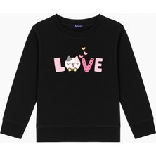 Mixxi Fashion Sevimli Kedi Love Baskılı 3 Iplik Bisiklet Yaka Kız Çocuk Sweatshirt  (4-13 Yaş)