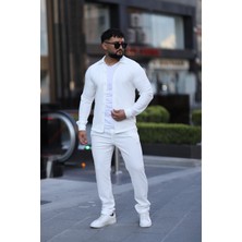 L-KOM Çizgili Slim Fit 2li Takım (Gömlek & Pantolon) - Pamuklu Rahat Takım Elbise