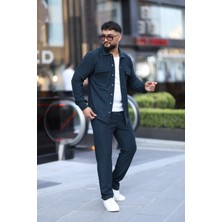 L-KOM Çift Cepli 2'li Takım Pamuklu Rahat Gömlek & Pantolon Takımı