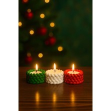 Nox Atelier 3’lü Örgü Desenli Yılbaşı Dekoratif Mini Mum Seti – Kırmızı Beyaz Yeşil El Yapımı Mum