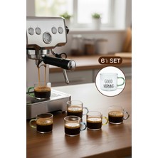 Özbience Renkli Kulplu 6'lı 95 ml Yazılı Cam Espresso Bardağı Seti