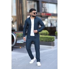 L-KOM Çizgili Slim Fit 2li Takım (Gömlek & Pantolon) - Pamuklu Rahat Takım Elbise