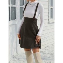 Cottonlab Kadın Askılı Düğmeli Mini Süet Elbise