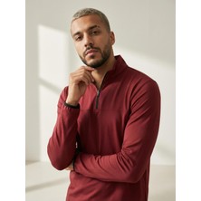 CLAW UP WORK SCUBA HALF ZIP SWEAT | WINE BORDEAUX  (Slim Fit Yarım Fermuarlı Scuba Sweatshirt)