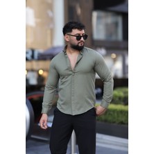 L-KOM Saklı Düğmeli Slim Fit Klasik Yaka Uzun Kol Pamuk Gömlek