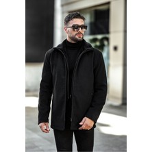Gm Giyimarket Erkek Yün Karışımlı Çift Yaka Kürklü Önü Fermuarlı Iç Kısmı Kapitone Astarlı Kaşe Kaban