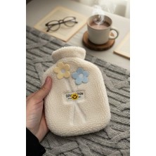 Çiçek Aplike Detaylı Krem Renk Peluş Sıcak Su Torbası 500 ml