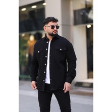 L-KOM Erkek Kot Gömlek Rahat Kalıp, Çift Cepli, Düğmeli Denim Gömlek