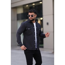 L-KOM Erkek Kot Gömlek Rahat Kalıp, Çift Cepli, Düğmeli Denim Gömlek