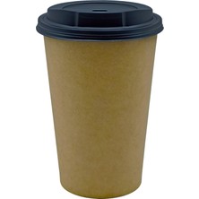 Özbience 16 Oz Siyah Kapaklı Kraft Kağıt Bardak, 100 Adet, 480 Ml, Latte ve Cappuccino Için
