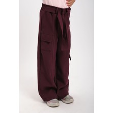 We&Me Geniş Paça Lastik Belli Kemerli Cepli Kız Çocuk Pantolon