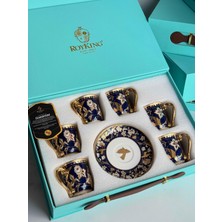 Rossev Türk Kahve Fincanı 24K Helana Lacivert 6 Kişilik 12 Parça