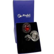 Arven Model Aksesuar 2 Li Klipsli Plastik Düğme Kapağı Damla Cam Taşlı Kırmızı