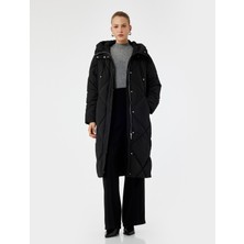 Koton Kapüşonlu Fermuarlı Uzun Kollu Su Itici Ekstra Uzun Kapitone Oversize Şişme Anorak Mont