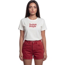 Color Luxe ''turkish Delight'' Yazılı Nostaljik Baskılı %100 Pamuk Rahat Kesim Premium Kadın Tişört