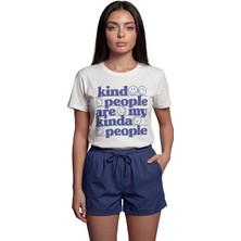 Color Luxe ''kind People Are My Kinda People'' Yazılı Baskılı %100 Pamuk Rahat Kesim Premium Kadın Tişört