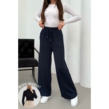 Mezka  Yüksek Bel Cepli Rahat Form Modal Touch Geniş Paça Kadın Eşofman Alt