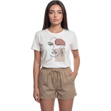 Color Luxe ''abstract Face'' Minimalist Sanatsal Baskılı %100 Pamuk Rahat Kesim Premium Kadın Tişört