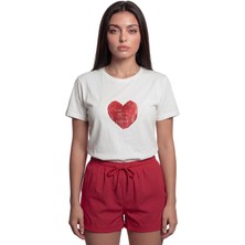 Color Luxe ''love Letter Heart'' Kalp Baskılı Romantik %100 Pamuk Rahat Kesim Premium Kadın Tişört