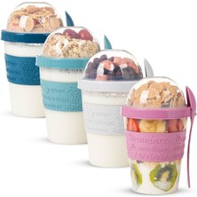 Eynel 2 Adet Take N Go Kaşıklı Hazneli Meyveli Yoğurt Kabı Piknik Iş Atıştırmalık Müsli Granola Süt Bardak