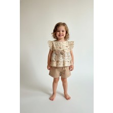 Leona Luxe Leonaluxe Kelebekli Dantelli Keten Şortlu Takım