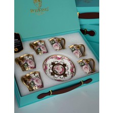 Rossev Türk Kahve Fincanı 24K Helana Rose 6 Kişilik 12 Parça