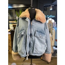 Sagi Kadın Yakası Içi Kürklü Cepli Uzun Kollu Mont Kaban