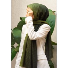 Vissona %57 Ipek %43 Pamuk Degrade Desenli Yağ Yeşili Renkli Şal -  70X190 Dikiş Tipi Italyan Dikişli