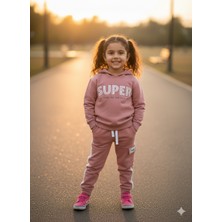 Selvira Kız Çocuk Kapüşonlu Sweatshirt ve Jogger Alt Pembe 2’li Spor Eşofman Takımı