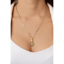 Fiyonk Kuyumculuk 14 Ayar Altın Ataç Zincirde Gül Motifli Telkari Kolye