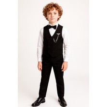 Ahengim Erkek Çocuk 3’ Lü Set Takım Elbise Siyah Regular Fit Papyonlu Yelekli Model AK5350