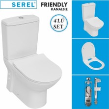 Serel Friendly Kanalsız Duvara Sıfır Klozet + Rezervuar + Iç Takım + Blaze Slim Yavaş Kapanan Kapak 4'lü Set