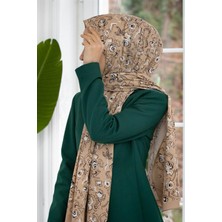 Vissona Lüks Medine Ipeği Çiçekli Bej - Krem Renkli 75X195 Kırışmaz Şal Moss Krep Dikiş Tipi Italyan Dikişli