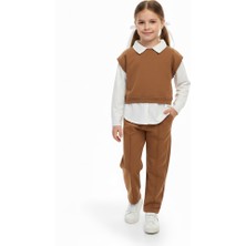 Selvira Kız Çocuk Gömlek Süveter Görünümlü ve Rahat Kesim Pantolon Takım – Sonbahar Kış Şık Günlük Kombin