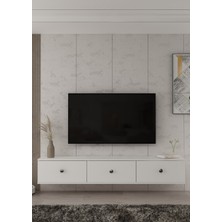 Demonte Decor 1335TV180-1DD Duvara Montaj Tv Sehpası,beyaz-Gümüş