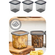 Eynel 3 Adet 800 ml Gri Kare Saklama Kabı Silikon Kapak Hava Geçirmez Kuru Baklagil Kahve Bakliyat Makarna