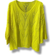 Oversize Ajurlu Merserize Triko Bluz Kadın V Yaka (38-52 Beden Uyumlu)