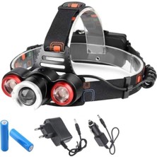 Hobimtek Kafa Lambası 6000 Lümen Şarjlı 3 Başlıklı Cree T6 LED Kafa Feneri Zoom Selektör HT-632