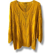 Oversize Ajurlu Merserize Triko Bluz Kadın V Yaka (38-52 Beden Uyumlu)
