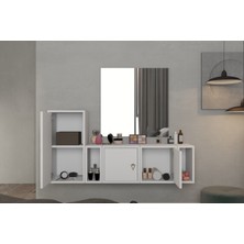 Nettrends Modüler Duvar Tipi Kapaklı Dolaplı Açık Raflı Makyaj Masası Seti BEYAZ-PNR-MKJ-1007