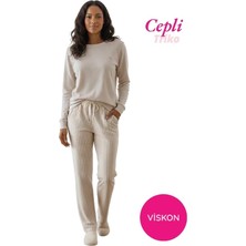 Guava Kadın Viskon Mevsimlik Uzun Kol Cepli Pijama Takımı-Üstü Ince Triko Alt Pijama Dar Kesim Jakarlı Kumaş
