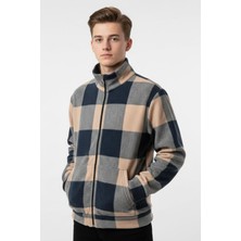 New Kids Ekose Desenli Fermuarlı Dik Yaka Kanguru Cepli Erkek Çocuk Hırka