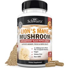 Bioschwartz Organic Lions Mane Mushrooms With Bioperine Nootropic Brain Memory Focus 90 Caps