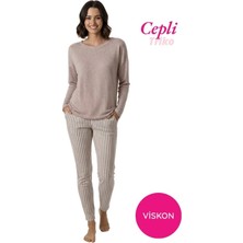 Guava Kadın Viskon Mevsimlik Uzun Kol Cepli Pijama Takımı-Üstü Ince Triko Alt Pijama Dar Kesim Jakarlı Kumaş