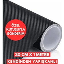 AutoFolyo Siyah Karbon Fiber Folyo 30 Cm-1 Metre Hava Kanallı Kaplama Folyosu