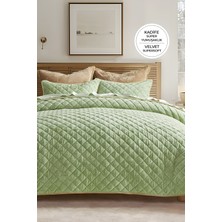 Kapitone Kadife Yatak Örtüsü Seti Çift Kişilik Supersoft 3 Parça Yumuşak Elyaf Dolgulu Çeyizlik