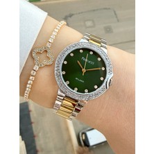 Ferrucci 2 Yıl Garantili Kadranı Yeşil Kadın Kol Saati ve Bileklik