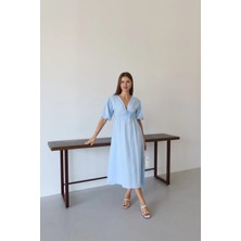 Kısa Kollu Müslin Elbise Mavi Pt