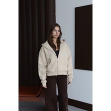 3 Iplik Şardonlu Kapşonlu Hoodie Frm Bej P510437